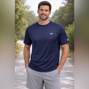 Speedo T Shirt Men L/ G/G‎ Dark Blue UPF50+ Workout Athletic Running